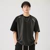 2025 Nueva Camiseta de Manga Raglán de Color Combinado Pesado para Hombre, Holgada, Talla Grande, Raglán, Guapo, Casual, de Media Manga
