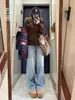 Calça Jeans Reta com Forro de Fleece Azul Claro para Mulheres, Novo Estilo Quente de Outono e Inverno, Sensação de Alto Padrão, Calça de Perna Larga Corte Reto Solta Comprimento Total