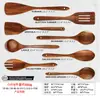 Pala de madera de acacia Sanchuang, pala de madera de mango largo para el hogar, utensilios de cocina de madera, cuchara de arroz, cuchara de madera, sartén antiadherente especial