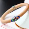 Nafoge Joyería de Plata al por Mayor Plata de Ley 925 Cloisonné Retro Pulsera para Mujer Artesanía Set de Plata Pulsera de Sándalo Blanco Natural