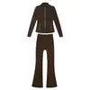 [En Stock] Conjunto de Pantalones Acampanados y Chaqueta de Forro Polar, Abrigo de Manga Larga para Mujer de Corte Ajustado, Ropa Deportiva Elástica para Yoga