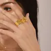Rueda de la Fortuna Anillo de Hebilla Abierto Diseño de Cara Amplia Acero Inoxidable Chapado en Oro Moda Europea y Americana Personalizado Hip Hop Anillo para el Dedo