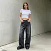 Jeans Masculino de Sarja Lavada com Bordado de Letra Russa Estilo Primavera Marca Americana Tendência Solto Retrô Ponto Venda Atacado
