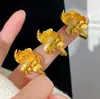 Tienda de Oro Mismo Estilo Anillo de Oro Antiguo con Esmalte de Diamante Verde Forma de Gota de Agua para Mujer Anillo Abierto Creativo de Estilo Lujo Ligero Huevo de Paloma