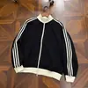 Sudadera cárdigan de estilo americano de moda para hombre, con cuello alto y tres rayas, de color otoñal, con bloques de color, a rayas, de gofre, chaqueta corta de béisbol