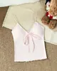Camisola de Encaje Dulce con Lazos y Escote en V para Mujer, Nuevo Estilo de Verano con Copas Integradas, Top Puro y Atractivo sin Espalda