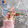 Tr90 Retro Round Frame Transparent Frame Glasses Plain Metal coreano Anti-Blue Light Flat Glasses Óculos de Miopia Feminino