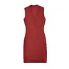 Atacado de Moda Feminina Transfronteiriça Vestido Curto de Malha Versátil com Decote V Slim Sexy Cintura Fina Justo nos Quadris Saia Curta