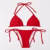 2025 Nuevo Traje de Baño de Playa de Múltiples Colores con Cuello Halter Estilo Ins Europeo y Americano Sexy de Tres Puntos