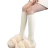 Frete Grátis Meias Grossas de Tricô Acima do Joelho com Listras Verticais, Meias de Cano Alto Japonesas Estilo JK Emagrecedoras, Meias Largas, Meias de Coxa Alta