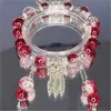 [Primera Nieve de Navidad] Pulsera de Nevadas con Buena Relación Calidad-Precio, Nuevo Estilo de Invierno Pulsera de Pareja con Cuentas de Vidrio Color Borgoña Navidad
