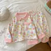 Pijama de Otoño e Invierno para Niños Conjunto de Ropa de Casa de Lana y Seda Conjunto de Dos Piezas con Cardigan de Solapa para Niños Mayores