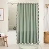 Cortina de Baño con Borde Ondulado, Lino Sintético, Engrosada, Cortina de Ducha Impermeable, Cortina Divisoria de Baño sin Taladrar, Cortina de Tela Impermeable