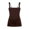 Nova Roupa Feminina de Verão, Estilo Sexy Gola Quadrada Sem Mangas Plissada Decorativa com Laço na Cintura Peixe Vestido Curto Midi