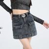 Naranja Infantil # Estilo Hong Kong Retro Chica Caliente Ropa de Trabajo Falda Corta de Mezclilla para Mujer Cintura Alta Adelgazante Versátil que se Ajusta a la Cadera Moderna [Viene con Cinturón]