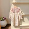 Vestido Longo com Gola Alta Estilo Francês para Meninas Primavera 2026 Coreano Floral Elegante Vestido Princesa Infantil Atacado