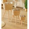 Decoração de Cesto de Flores de Sala de Estar Personalizado Estilo Escandinavo Vaso de Flores de Rattan Cesto Trançado Ornamentos Suporte de Flores de Chão de Madeira Maciça Flor de Varanda