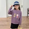 Camiseta de Manga Longa Aimo Beibei para Meninas, Novo Top Casual de Outono, Camiseta Básica Infantil com Estampa Cartoon de Algodão Bambu