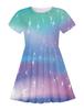 Vestido Corto de Manga Corta para Niñas, Estampado Digital 3D Europeo y Americano Transfronterizo, Arcoíris Rosa, Lila Romántico, Estrellas, Casual