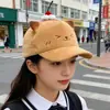 Gorra de Béisbol de Oso de Dibujos Animados Dulce con Protección Solar y Visera de Pico que Hace que la Cara Parezca Más Pequeña, con Orejas de Gato Quemadas, para Mujer
