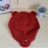 Estilo japonês bonito tridimensional urso orelha boné de lã das mulheres outono e inverno novo quente malha orelha proteção cap lei feng cap na moda