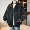 Chaqueta Engrosada 2026 para Hombres y Mujeres, Otoño e Invierno, Retro Americano, Cuello de Béisbol, Casual, Corte Holgado, Chaqueta de Cuero Lavado Maillard