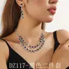 Comercio Exterior Transfronterizo Moda Europea y Americana Collar de Doble Capa con Pedrería y Diamantes Completos Collar para Vestido de Cena Pendientes Pulsera Set de Tres Piezas