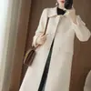 26 Nuevo Estilo Abrigo de Lana Doble Cara de Lana Pura para Mujer, Estilo Largo Otoño e Invierno con Cuello Peter Pan, Sencillo Abrigo de Cachemira Color Sólido