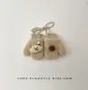 Guantes de bebé coreanos para invierno, unisex, con correa para el cuello, lindo oso de peluche, guantes engrosados y cálidos para otoño e invierno
