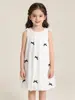 Amazon Verão Meninas Laço Sem Mangas Solto Fashion Elegante Férias Vestido Bufante Roupa Infantil Atacado