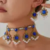 1 Juego de Colgantes de Piedras Preciosas Brillantes con Forma de Flor Retro a la Moda, Elegante Collar y Pendientes para Mujer, Juego de Joyería para Mujer