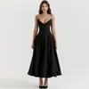 Comércio Exterior Estilo Europeu e Americano 2024 Primavera Novo Vestido Longo Sexy Sem Alças Decote em V Cintura Afunilada com Barbatanas Vestido de Saia Evasê Mulheres