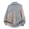 Suéter de Punto Trenzado con Cuello Estilo Americano para Hombre, Holgado, Estilo Perezoso, Prendas de Punto Casuales, Otoño Invierno, Nuevo, Top de Color Sólido