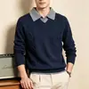 Suéter de malha com gola virada, estilo duas peças falsas, marca da moda popular transfronteiriça, suéter masculino de malha feito em fábrica