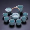 Conjunto de Chá Kung Fu Ruyao com Gaiwan Esmaltado Verde-Água, Cerâmica, Adequado como Lembrança para Hotéis, Bancos, Corporações e Reuniões Anuais do Dia Nacional