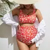 Traje de Baño Floral Europeo y Americano para Maternidad para Mujer, Corte Holgado, Talla Grande, Estilo Conservador de Dos Piezas, Modelo Deportivo Especializado para la Playa