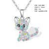 Pingente de gato com diamante de cor fofa para desejo transfronteiriço, joia simples feminina, colar de desenho animado de animal europeu e americano para crianças