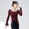 Roupa de Prática de Dança Clássica para Mulheres, Novo Top de Yoga com Mangas Curtas Irregulares Franzidas Slim-Fit, Roupa de Treino para Dança
