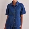 Estilo Casual 2025 Verão Novo Exportação Transfronteiriça Lavado Retrô Cor Sólida Manga Curta Camisa Shorts Conjunto Jeans para Mulheres