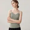 Regata de Cashmere com Alça Fina para Mulheres, Outono/Inverno, Decote V com Renda, Roupa Externa ou Interna, Alta Elasticidade, Sem Mangas, Camada Base de Tricô de Cashmere