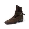 Botines Chelsea Gruesos de Invierno 2025 Estilo Británico Adelgazantes Moldeadores de Piernas Piel de Oveja Gamuzada Hebilla Cuadrada Punta Cuadrada Piel Genuina para Mujer