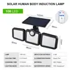 Nueva lámpara de pared solar de 333 LED con división transfronteriza, lámpara de jardín solar para exteriores, lámpara de inducción del cuerpo humano