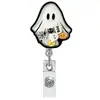 Nuevo Portacarnet Retráctil Giratorio de Fantasma y Calabaza de Halloween con Purpurina y Hebilla de Fácil Extracción