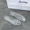 Sandálias Rasteirinhas Pretas Retrô Populares com Biqueira para Mulheres 2025 Novo Verão High-End Estilo Coreano Sapatos de Gelatina de Cristal