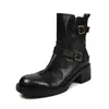 Botas Martin de piel genuina para mujer, con un tacón medio grueso, punta redonda y detalle de hebilla, son un nuevo estilo otoño/invierno, perfectas para el uso casual.