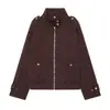 Novedad de Otoño Estilo Europeo y Americano Cuello Alto Chaqueta Corta para Mujer Cremallera con Hebilla Metálica Chaqueta Suelta Textura de Lana Top