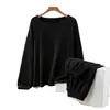 Otoño e Invierno Cuello Redondo Cálido Manga Larga Camiseta Básica Conjunto de Dos Piezas talla extra Casual Ajustado Color Sólido Ropa de Otoño Pantalones de Otoño Traje Interior