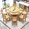 Nuevo Juego de Mesa Redonda de Madera Maciza Estilo Chino con Sillas Mesa de Comedor para el Hogar Mesa Redonda para Comer con Plato Giratorio Mesa Redonda de Restaurante Uso Comercial