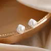 Pendientes de Botón Cuadrados Chapados, Modernos y Elegantes, Diseño de Nicho de Lujo Ligero, Joyería para Orejas de Gama Alta, Venta Directa del Fabricante
