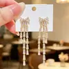 Pendientes Colgantes con Lazo y Borla Estilo Princesa Francesa Zirconia Cuadrada de Lujo Ligero Pendientes Largos Pendientes de Atmósfera para Vestido de Novia
